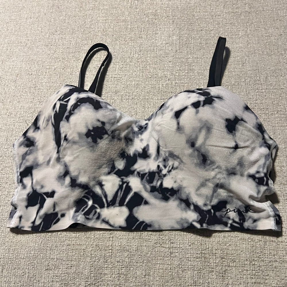 Victoria's Secret PINK Tie Dye Wireless Bralette Black White Size M